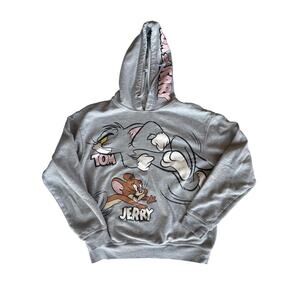 Tom and Jerry Hoodie Adult Medium Gray hoodie Cotton Blend